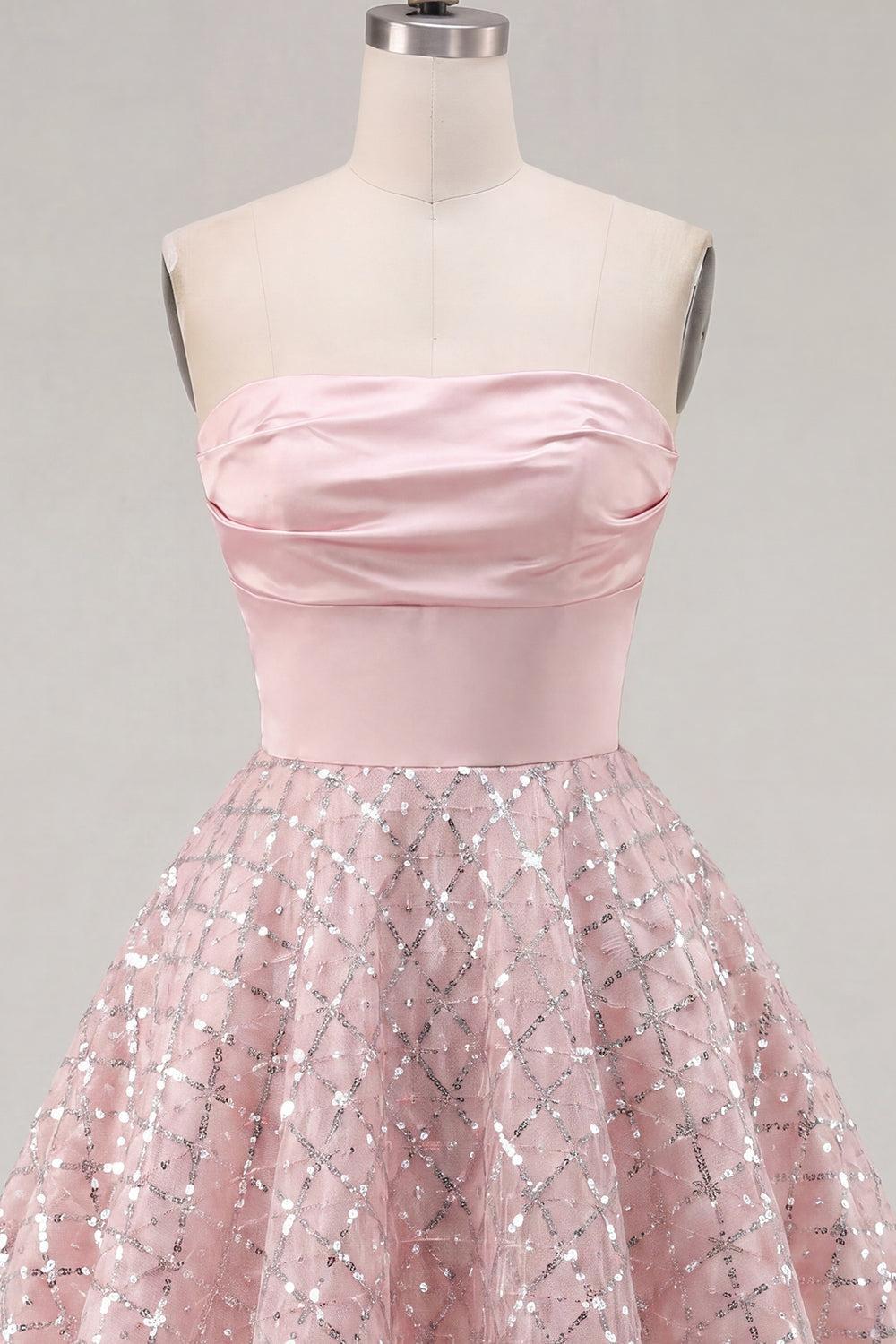 Dressystars Blush Strapless Beaded Ruched A-Line Short Homecoming Dress