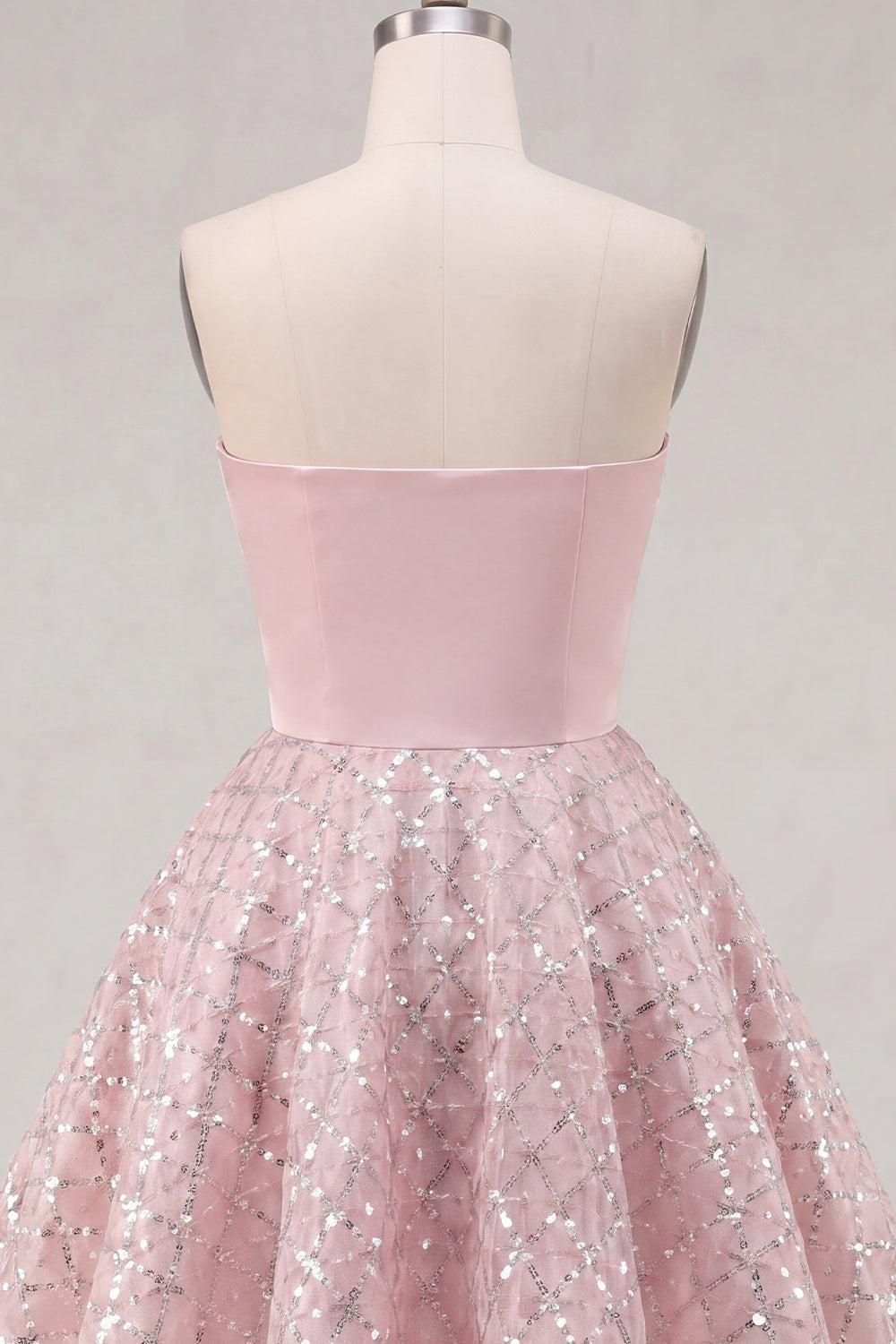 Dressystars Blush Strapless Beaded Ruched A-Line Short Homecoming Dress