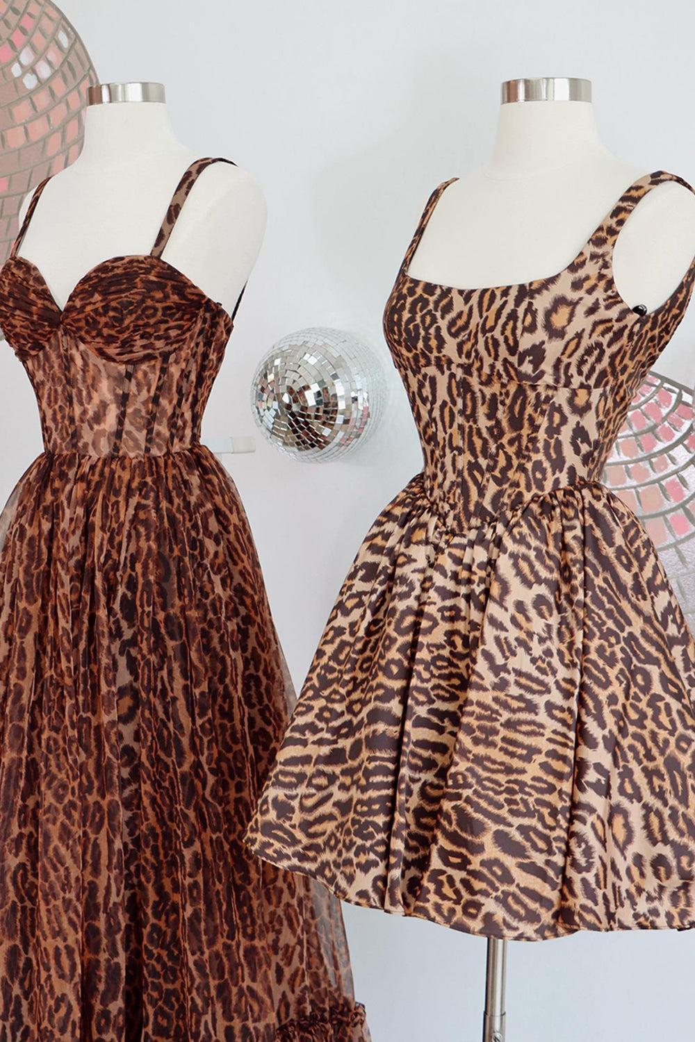 Dressystars Brown Leopard Print Spaghetti Straps A-Line Short Homecoming Dress