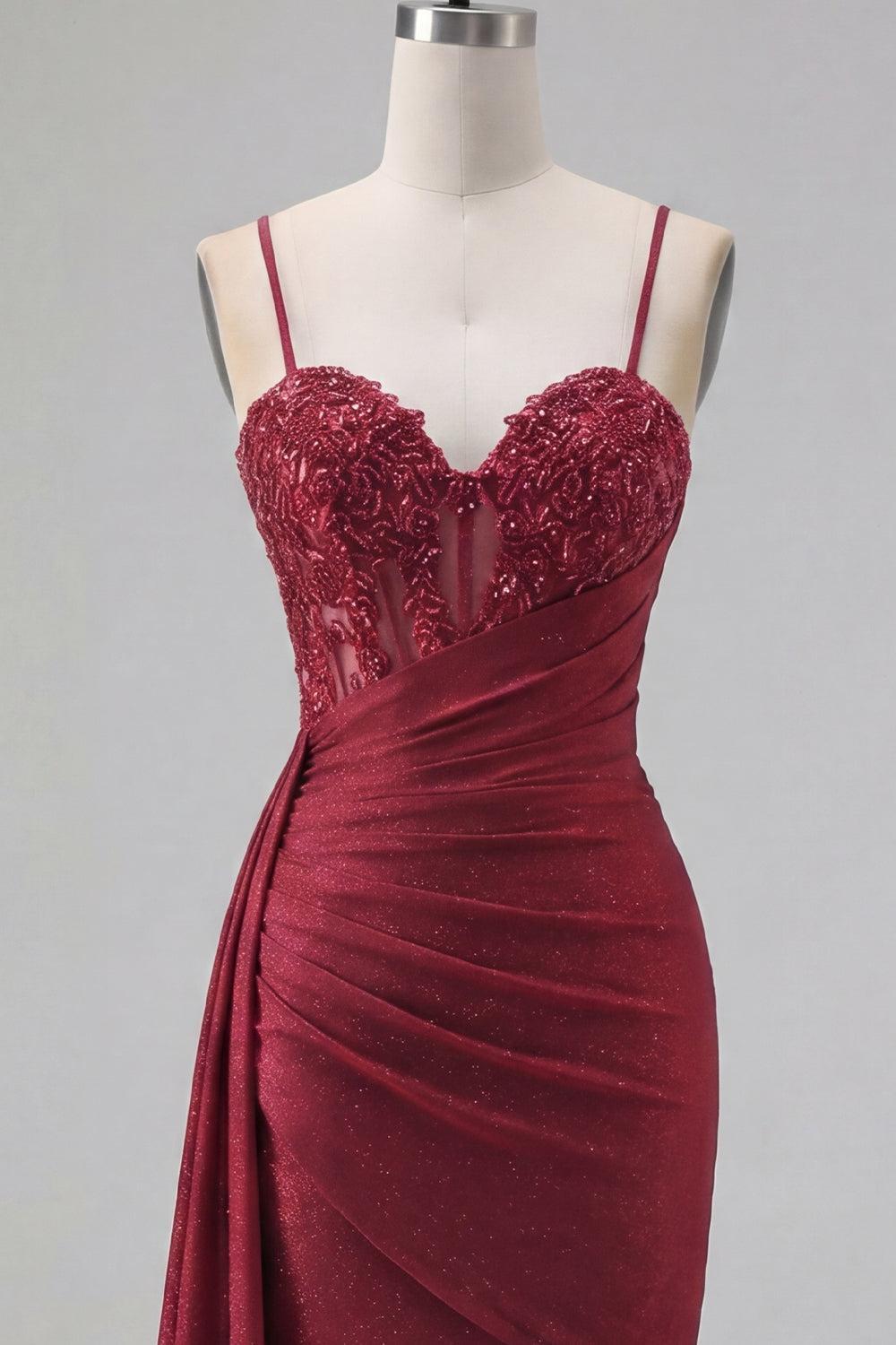 Dressystars Burgundy Beaded Ruched Tight Short Homecoming Dress with Side Cape