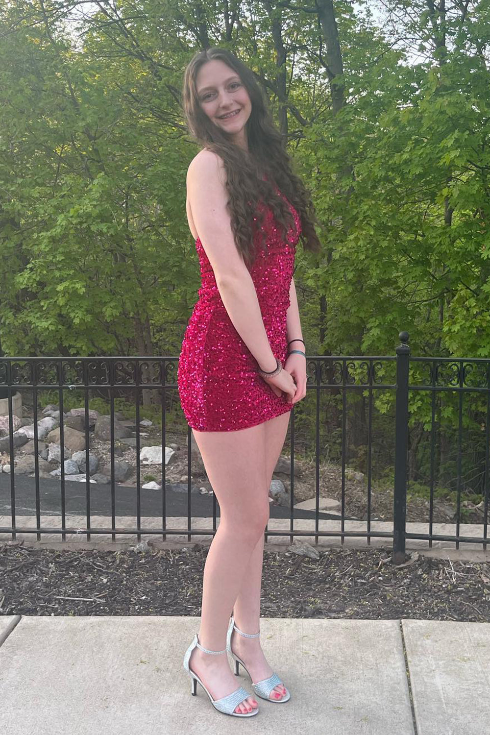 Dressystars Burgundy Homecoming Dress Sequin One Shoulder Tight Short Prom Dress