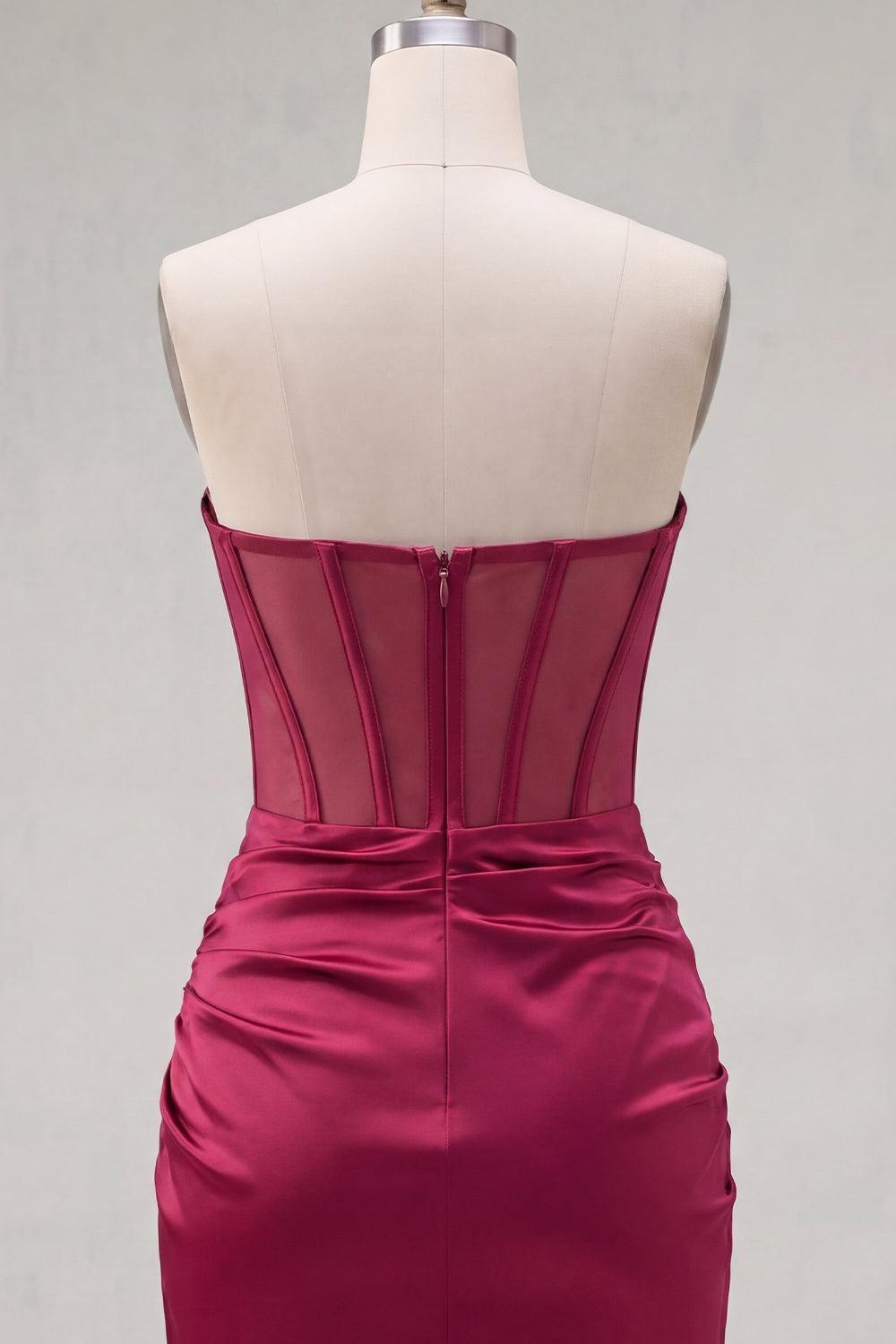 Dressystars Burgundy Strapless Beaded Ruched Corset Tight Short Homecoming Dress