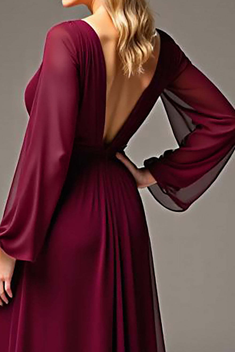 Dressystars Burgundy Wedding Guest Dress Chiffon V-Neck Ruched Long Formal Dress