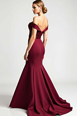 Dressystars Burgundy Wedding Guest Dress Mermaid Off The Shoulder Long Formal Dress With Sequins