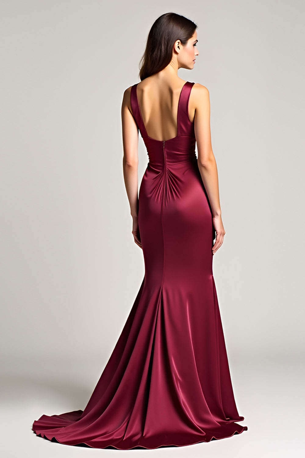 Dressystars Burgundy Wedding Guest Dress Sheath Ruched Backless Long Formal Dress