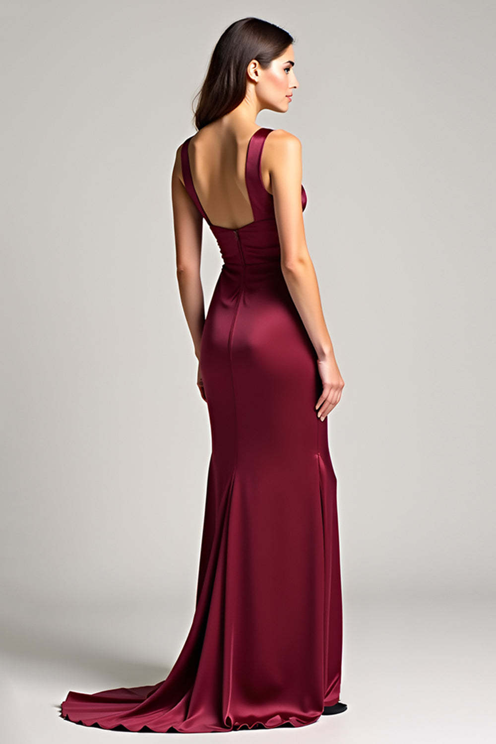 Dressystars Burgundy Wedding Guest Dress Sheath Ruched Backless Long Formal Dress
