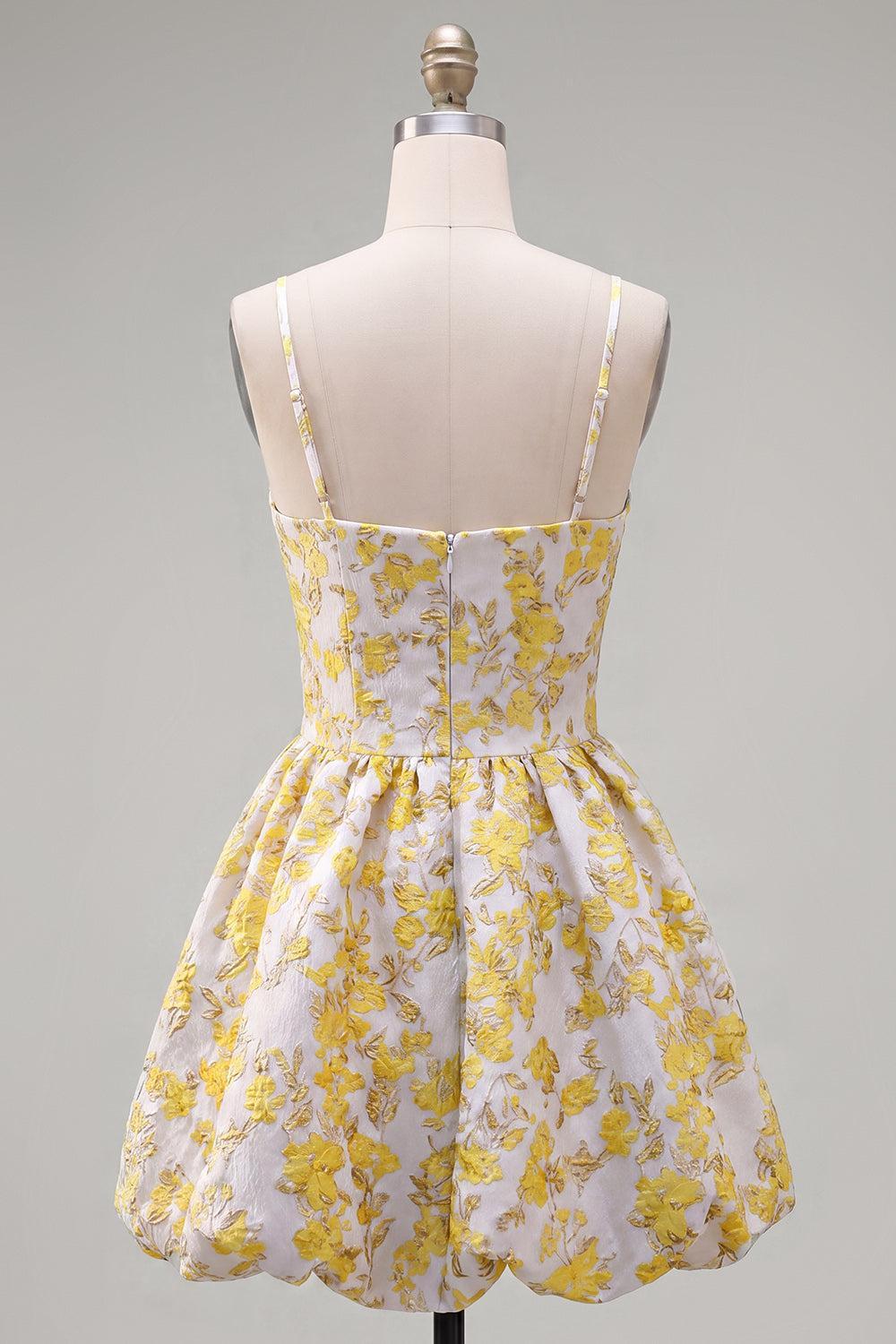 Dressystars Butter Yellow Floral Keyhole A-Line Short Homecoming Dress with 3D Flower