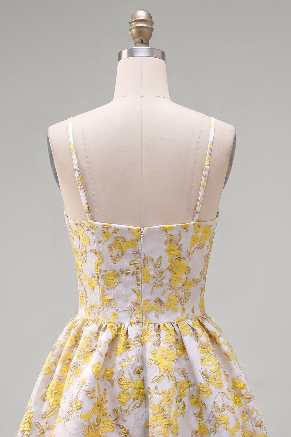 Dressystars Butter Yellow Floral Keyhole A-Line Short Homecoming Dress with 3D Flower