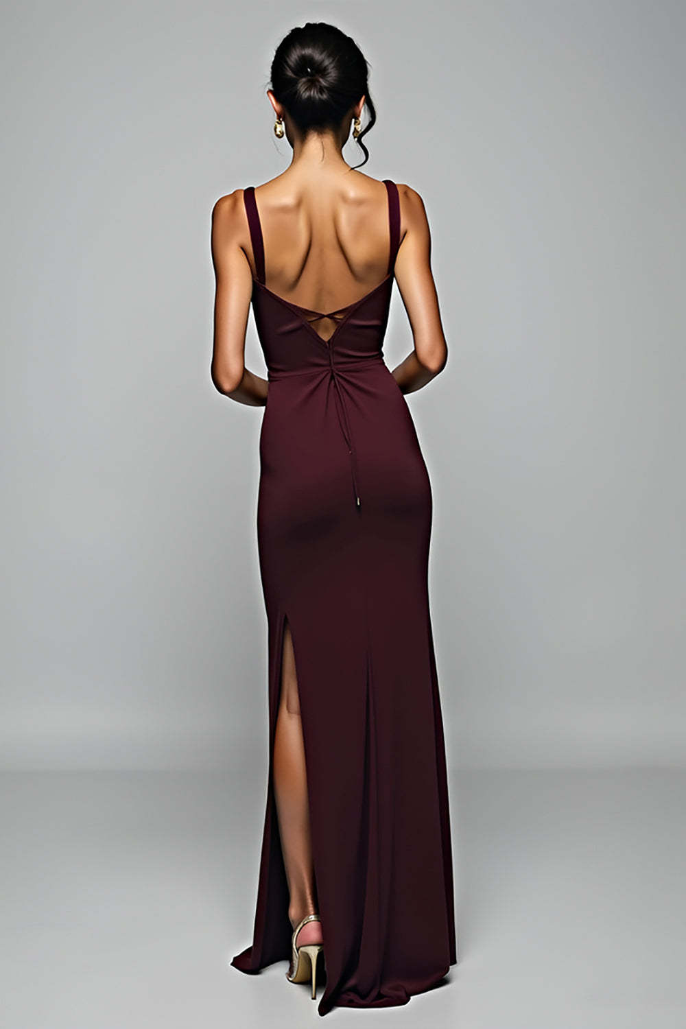 Dressystars Cabernet Sheath Backless Long Formal Dress With Slit