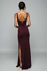 Dressystars Cabernet Sheath Backless Long Formal Dress With Slit