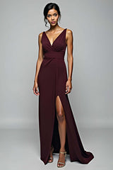 Dressystars Cabernet Sheath Backless Long Formal Dress With Slit
