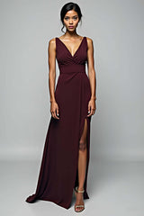 Dressystars Cabernet Sheath Backless Long Formal Dress With Slit