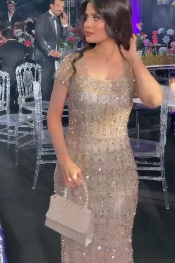 Dressystars Cap Sleeve Formal Dress Beaded Sheath/Column Evening Gown