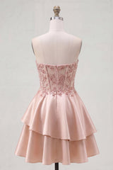 Dressystars Champagne Beaded A-Line Corset Short Homecoming Dress with Ruffles
