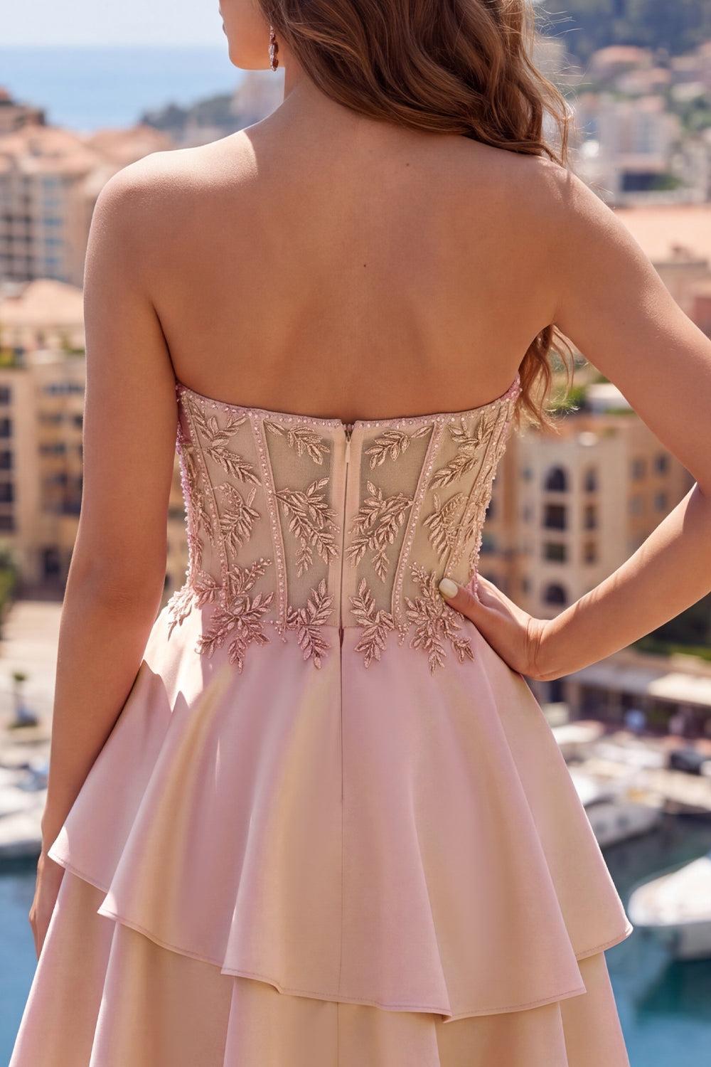 Dressystars Champagne Beaded A-Line Corset Short Homecoming Dress with Ruffles