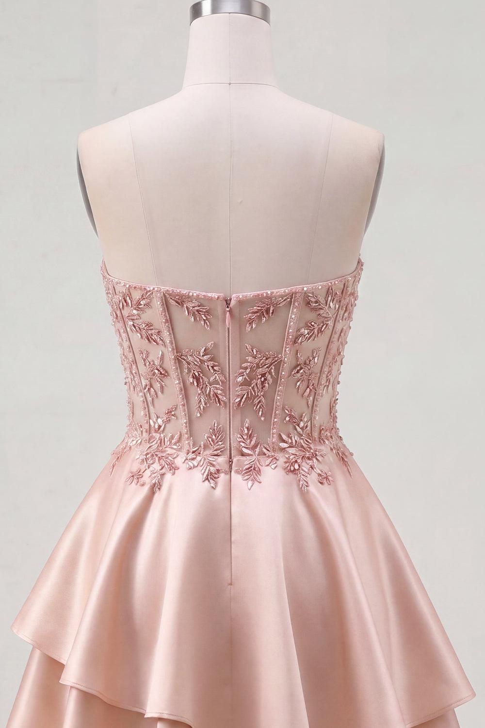 Dressystars Champagne Beaded A-Line Corset Short Homecoming Dress with Ruffles
