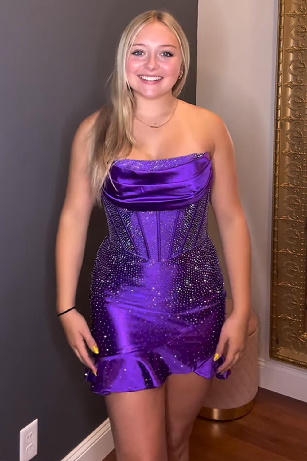 Dressystars Champagne Beaded Homecoming Dresses Corset Ruffled Short Tight Cocktail Dresses