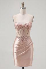 Dressystars Champagne Beaded Ruched Corset Tight Short Homecoming Dress