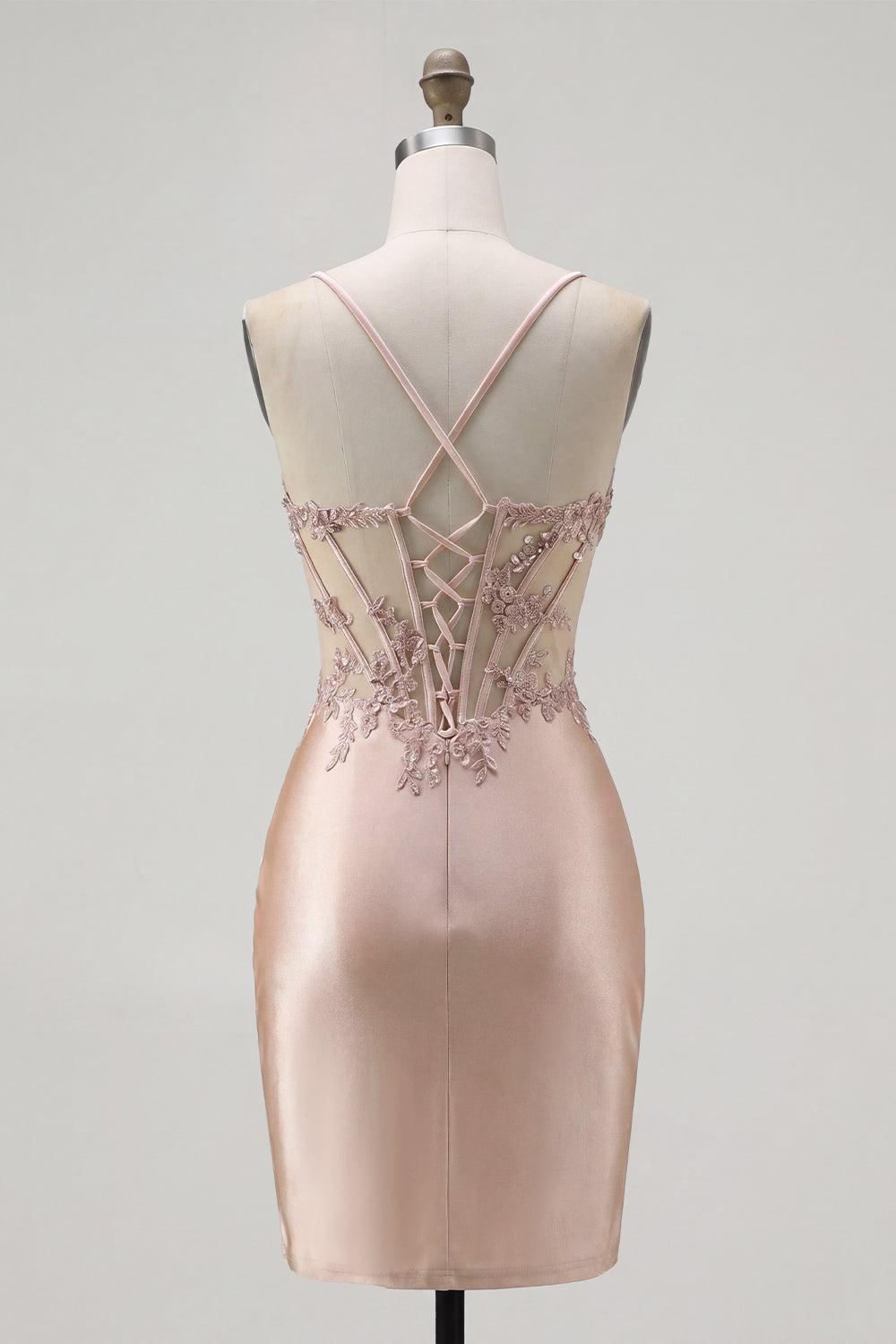 Dressystars Champagne Beaded Ruched Corset Tight Short Homecoming Dress
