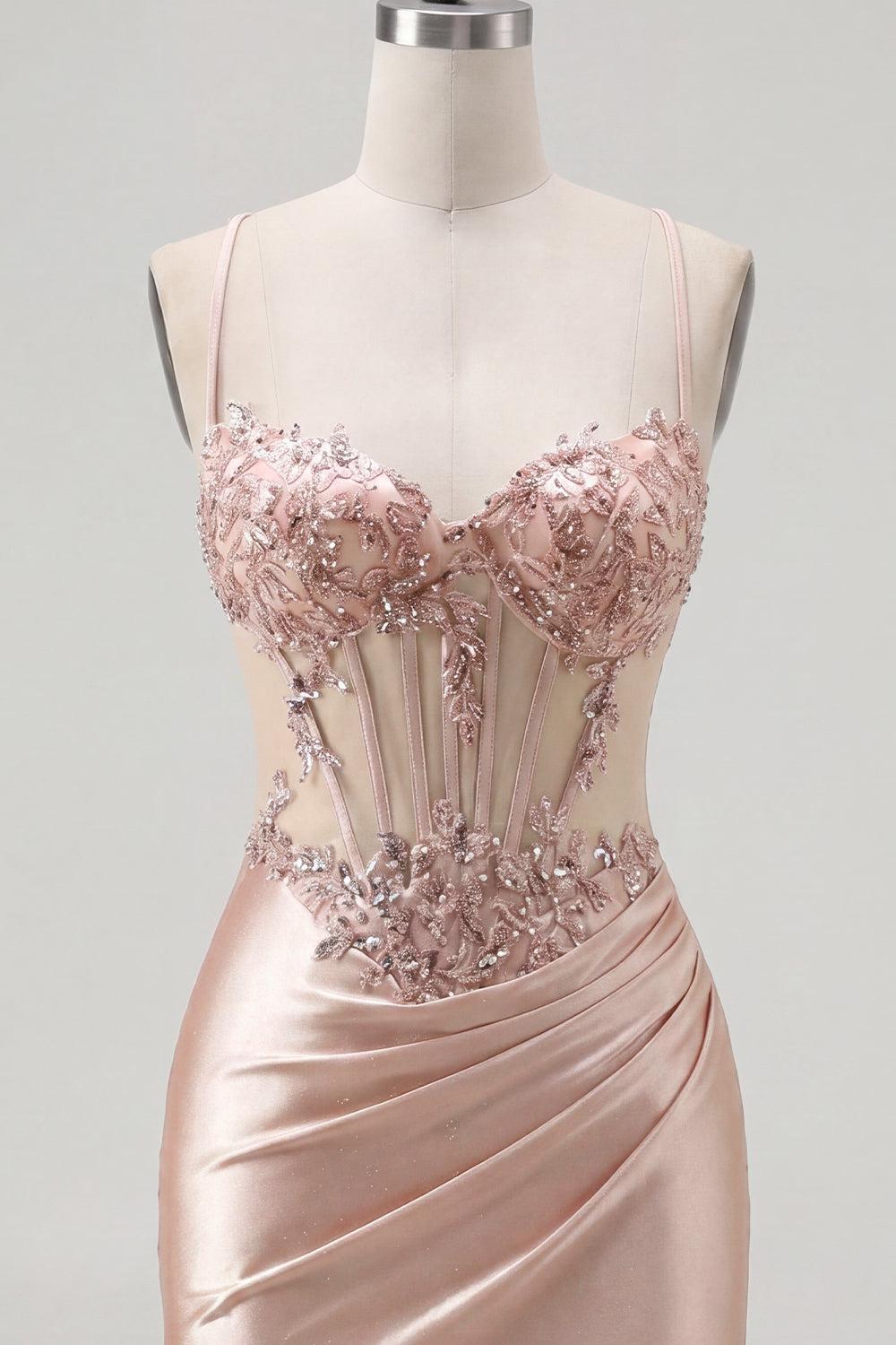 Dressystars Champagne Beaded Ruched Corset Tight Short Homecoming Dress