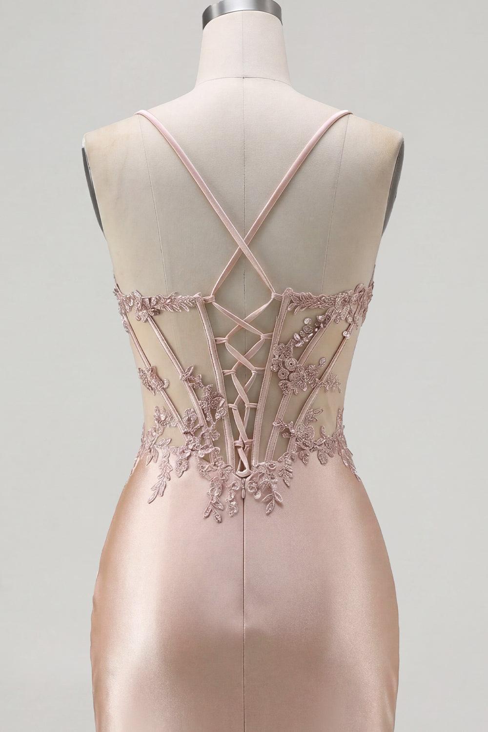 Dressystars Champagne Beaded Ruched Corset Tight Short Homecoming Dress