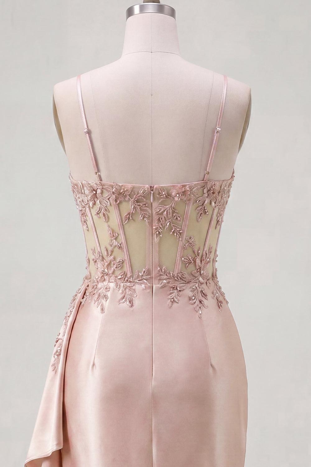 Dressystars Champagne Floral Beaded Corset Tight Short Homecoming Dress with Side Cape