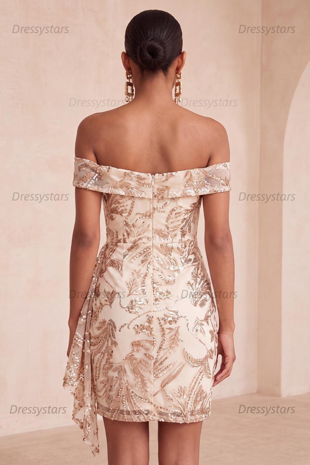 Dressystars Champagne Floral Sequins Tight Short Homecoming Dress
