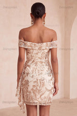 Dressystars Champagne Floral Sequins Tight Short Homecoming Dress