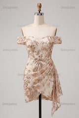 Dressystars Champagne Floral Sequins Tight Short Homecoming Dress