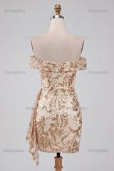 Dressystars Champagne Floral Sequins Tight Short Homecoming Dress