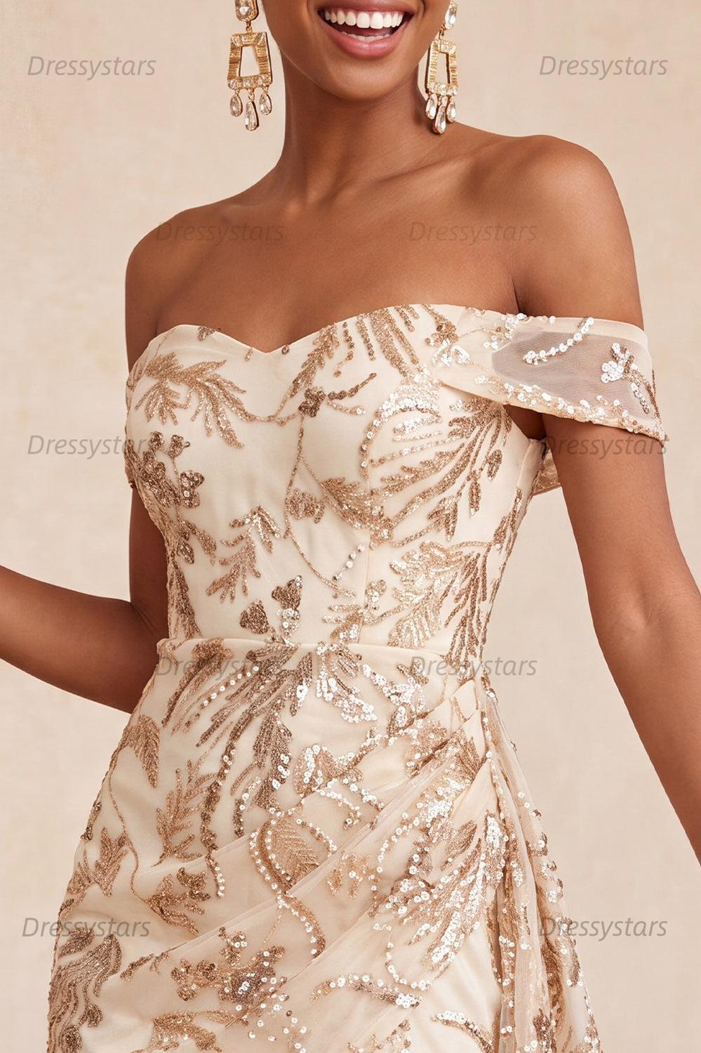 Dressystars Champagne Floral Sequins Tight Short Homecoming Dress