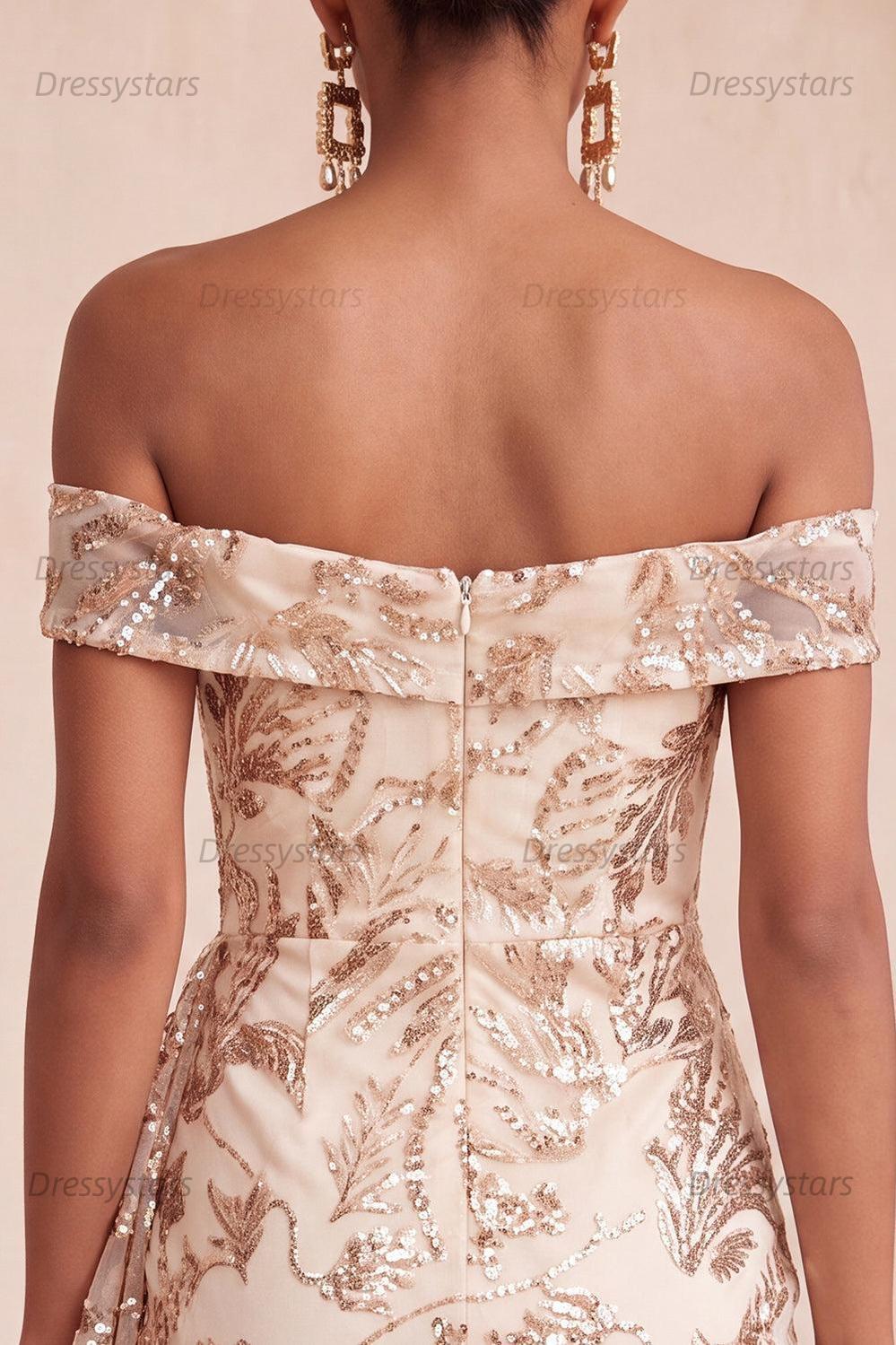 Dressystars Champagne Floral Sequins Tight Short Homecoming Dress