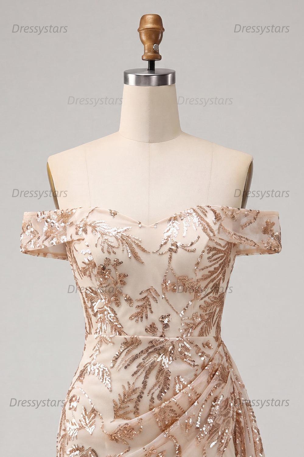 Dressystars Champagne Floral Sequins Tight Short Homecoming Dress