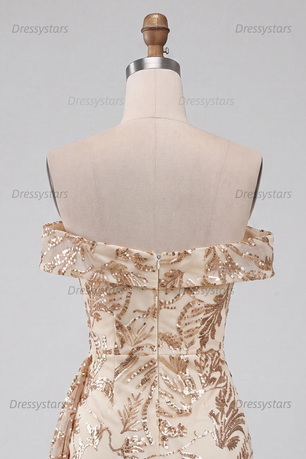 Dressystars Champagne Floral Sequins Tight Short Homecoming Dress