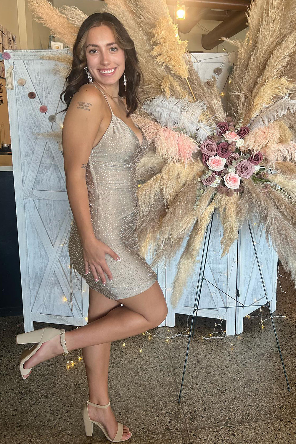 Dressystars Champagne Homecoming Dress Beaded Tight Short Prom Dress