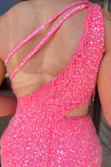 Dressystars Champagne Homecoming Dress Sequined Cut Out Tight Short Prom Dress with Fringes