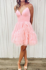 Dressystars Champagne Homecoming Dress Spaghetti Straps Tulle Short Party Dress