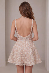 Dressystars Champagne Sequin A-Line Short Homecoming Dress with 3D Flowers