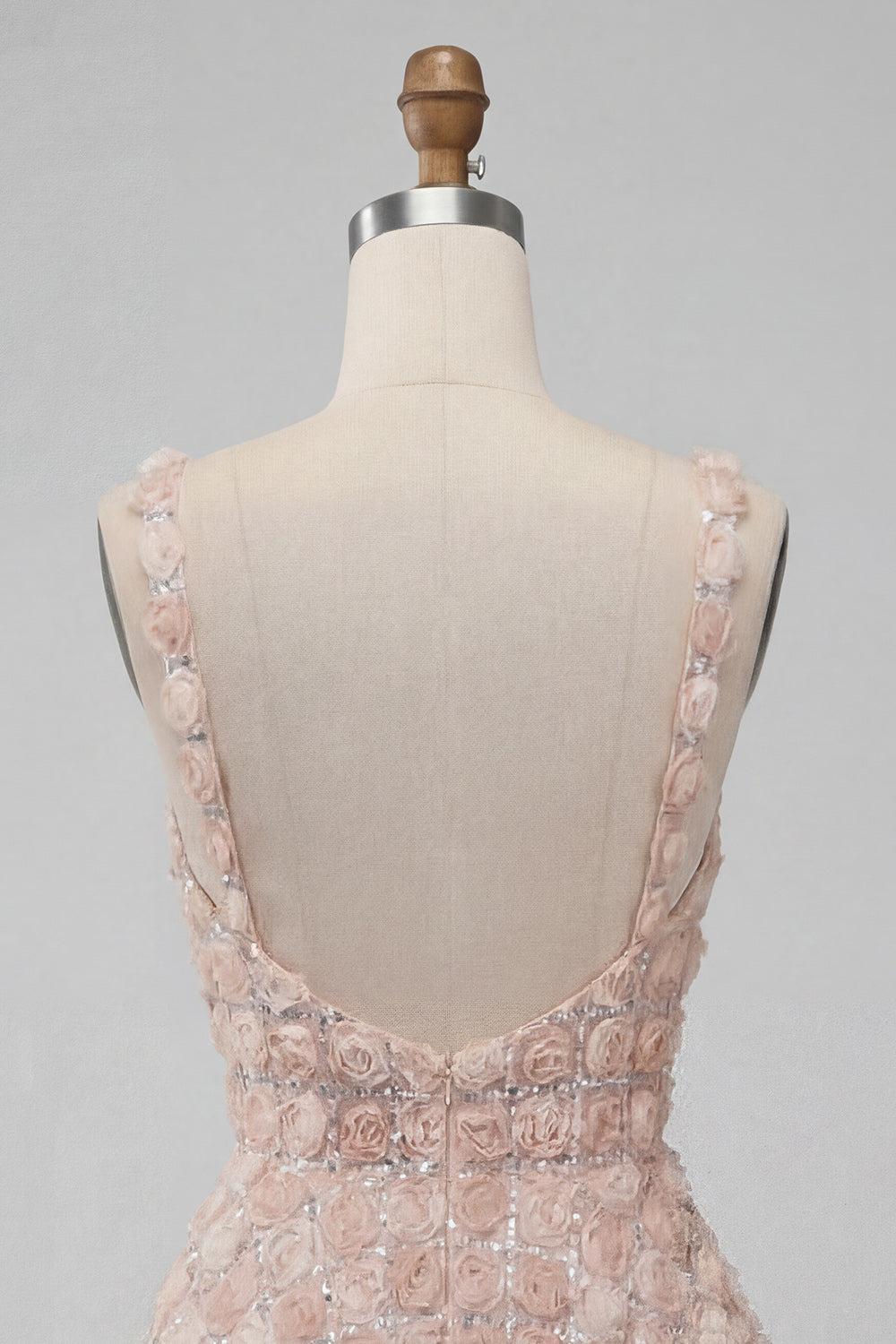 Dressystars Champagne Sequin A-Line Short Homecoming Dress with 3D Flowers