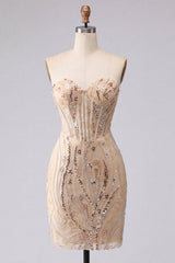 Dressystars Champagne Sequin Tight Short Corset Homecoming Dress