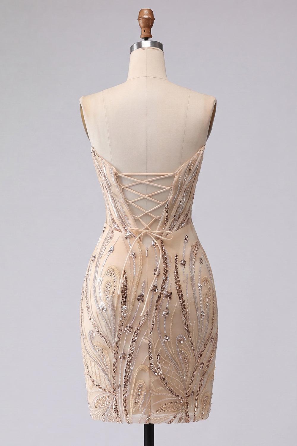 Dressystars Champagne Sequin Tight Short Corset Homecoming Dress