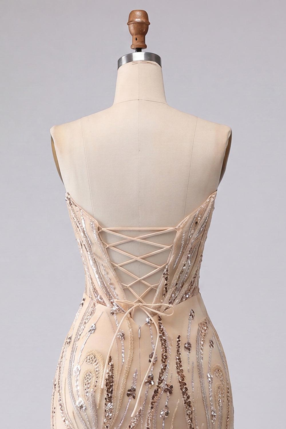 Dressystars Champagne Sequin Tight Short Corset Homecoming Dress