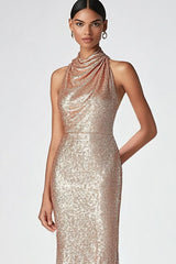 Dressystars Champagne Wedding Guest Dress Halter Mermaid Long Formal Dress