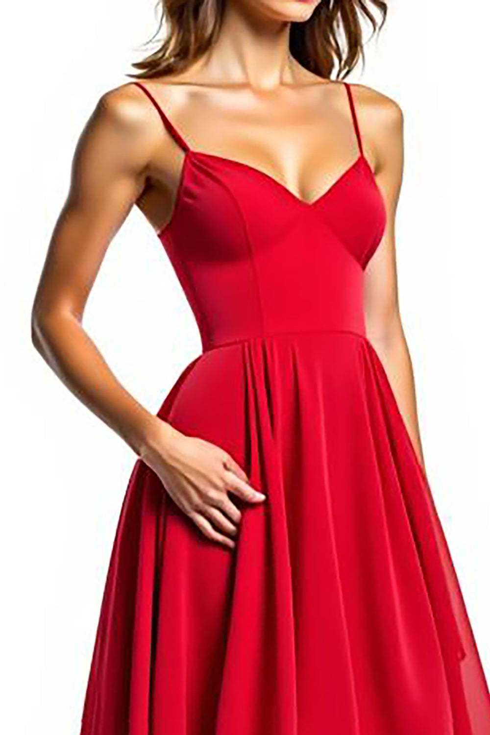 Dressystars Chiffon High-Low Spaghetti Straps Red Wedding Guest Dress Formal Dress