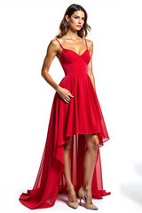 Dressystars Chiffon High-Low Spaghetti Straps Red Wedding Guest Dress Formal Dress