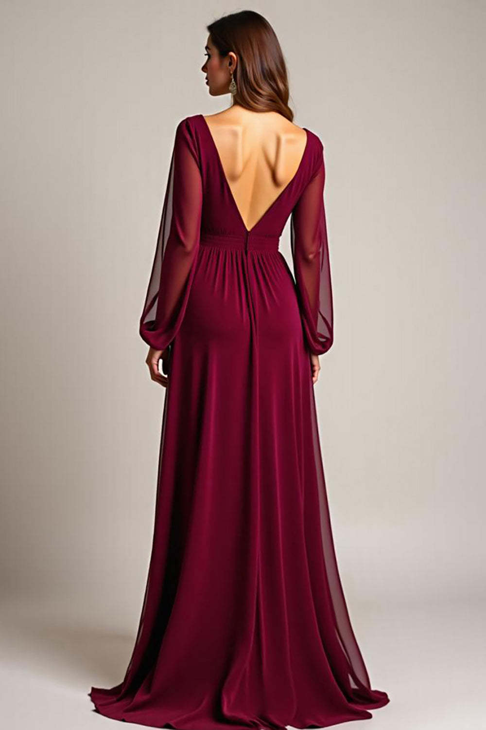 Dressystars Chiffon Long Burgundy Wedding Guest Dress Formal Dress With Ruffles