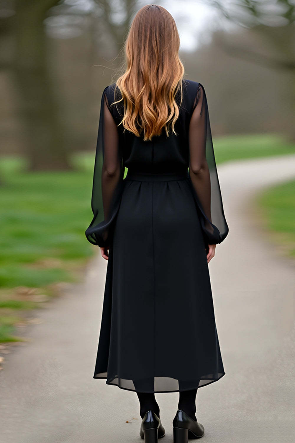 Dressystars Chiffon Sleeves A Line Black Wedding Guest Dress Formal Dress