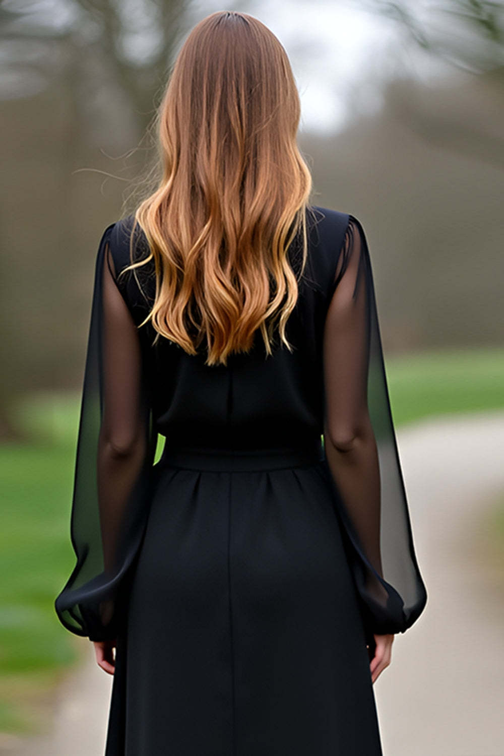 Dressystars Chiffon Sleeves A Line Black Wedding Guest Dress Formal Dress