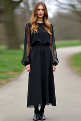 Dressystars Chiffon Sleeves A Line Black Wedding Guest Dress Formal Dress