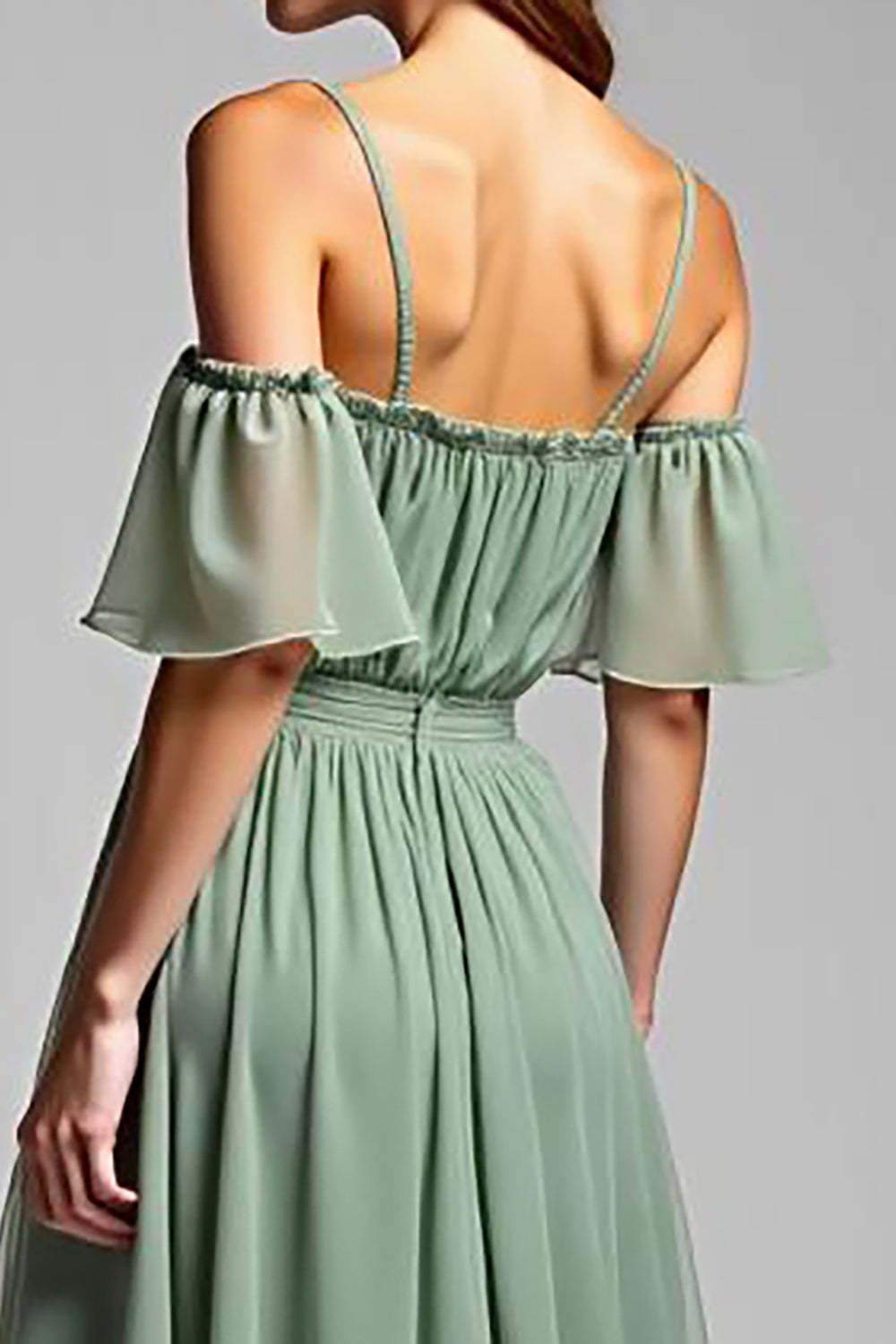 Dressystars Cold Shoulder A Line Dusty Sage Wedding Guest Dress Long Formal Dress